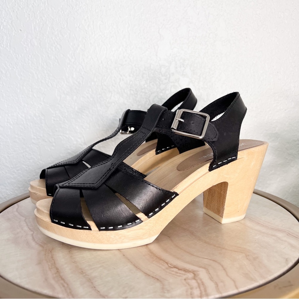 Jeffrey Campbell Donostia Clog Wooden Leather Sandal Black Size 39